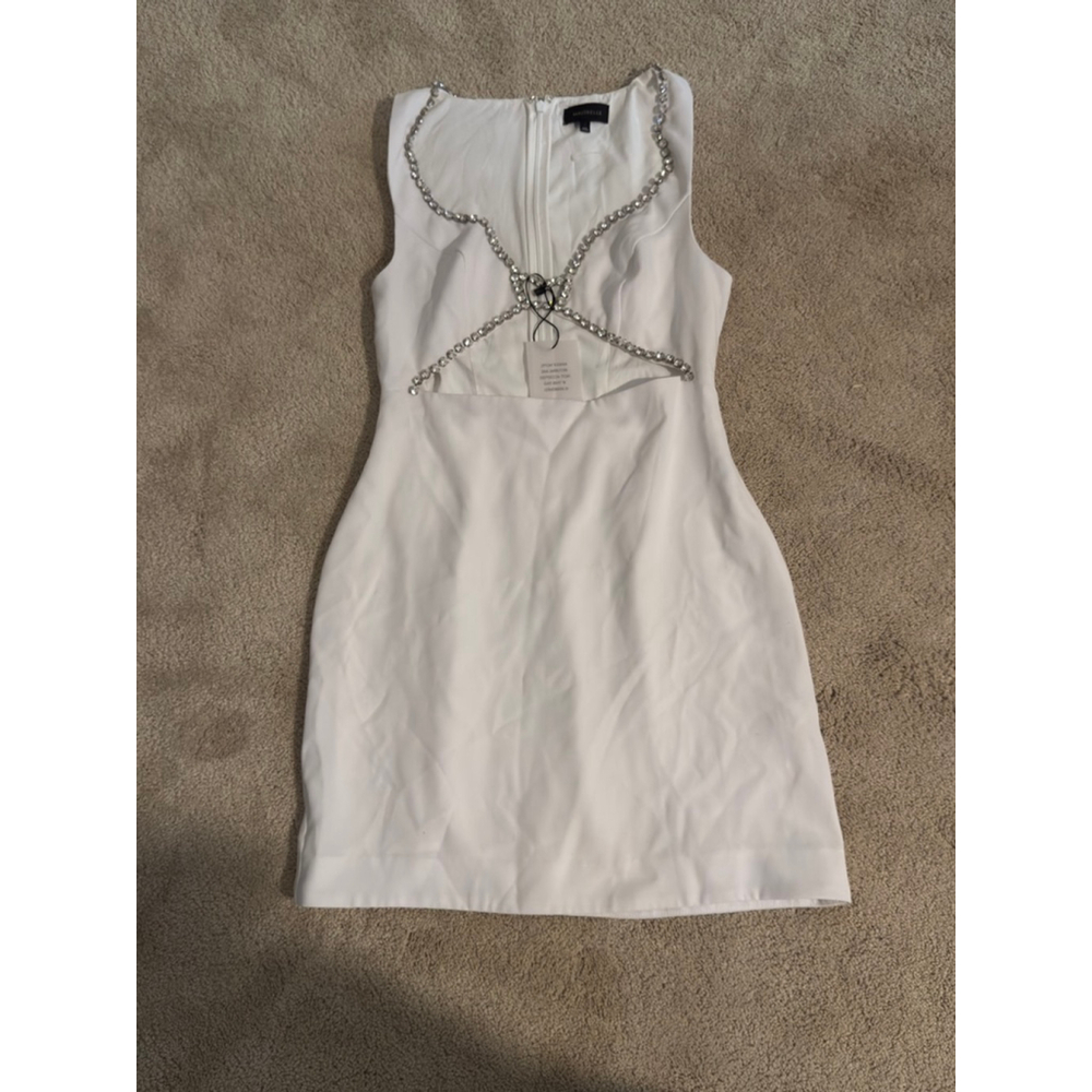 Women's MAJORELLE White Silver Rhinestone Mini Dress S